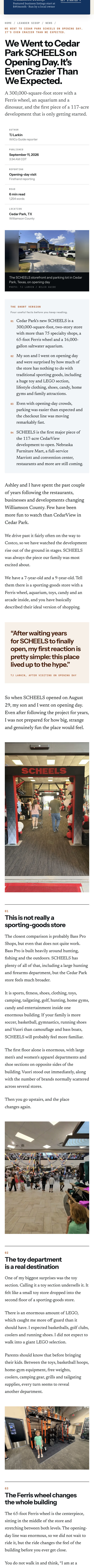 Scrolling the SCHEELS opening-day story on WilCo Guide